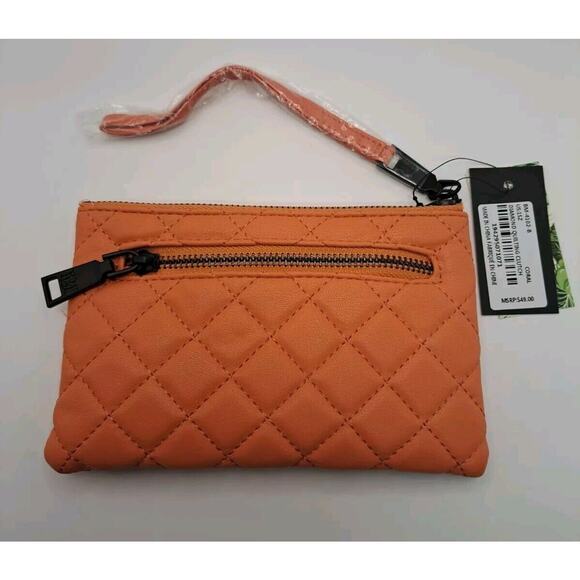 Studio Badgley Mischka Diamond Quilting Clutch Wristlet Coral Vegan Leather - Picture 3 of 7